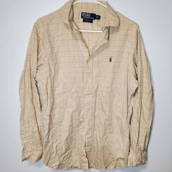 Polo Ralph Lauren Long Sleeve Button Shirt Men's M Orange Plaid