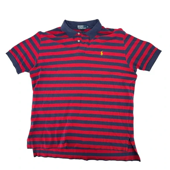 Polo Ralph Lauren Vintage XL Striped Polo Shirt Red Navy Blue Yellow Pony Logo