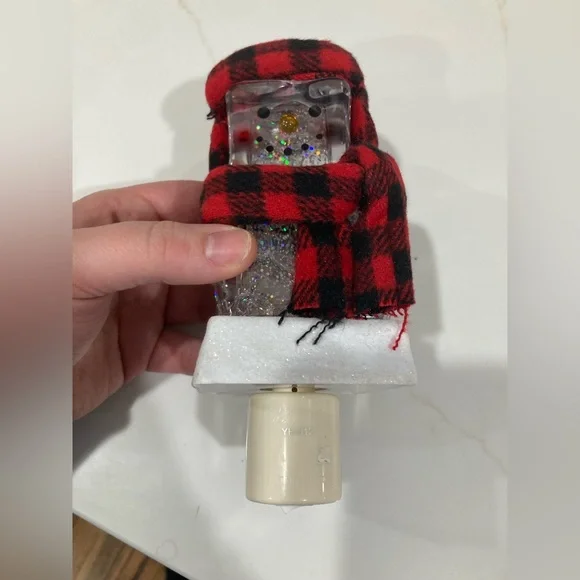 Roman Lights ice cube snowman nightlight plug in acrylic red black plaid check