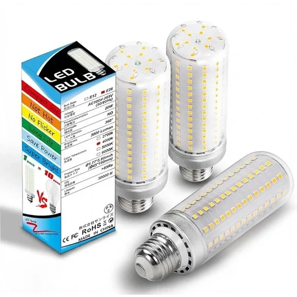 Pack of 3 E26 LED Corn Bulb 20W 3000LM 4000K Natural‎ White Non-Dimmable Lig