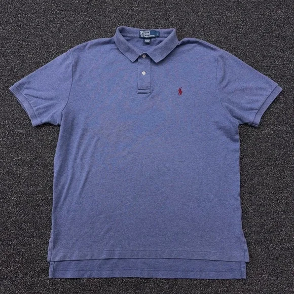 Polo Ralph Lauren Mens Large Blue Heathered Cotton Short Sleeve Polo Shirt L