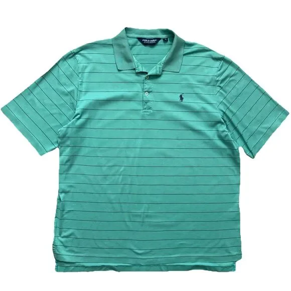 Polo Golf Ralph Lauren Polo Shirt Mens L Green Blue Striped Pima Cotton Knit