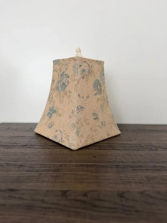 Vintage Square Bell Blue Rose Floral Fabric Lampshade Cottagecore Shabby Chic