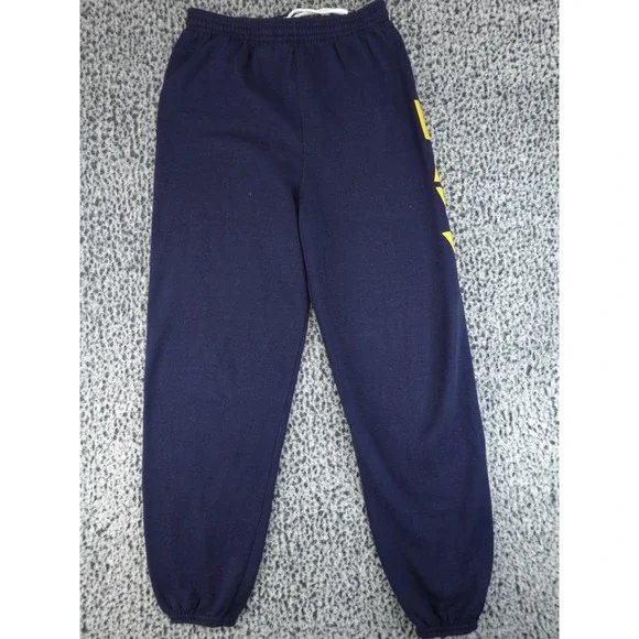 Soffe Navy Graphic Sweatpants Joggers Yellow Print Drawstring Elastic Medium