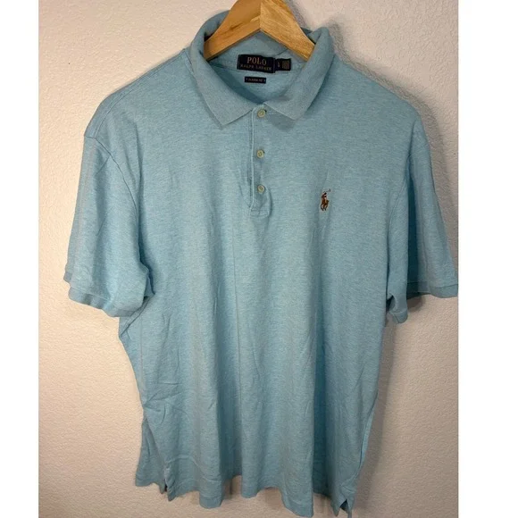 Polo Ralph Lauren Mens Large Blue Heather Classic Fit Short Sleeve Polo Shirt
