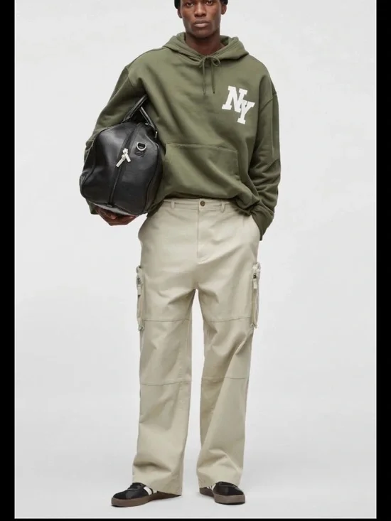 Mode of One Men Relaxed Fit Utility Cargo Pants DarK Ecru Beige Size 32 Workman