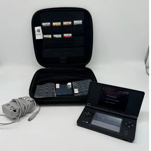 Nintendo DS Black w/ Games Travel Case Charger NO Stylus