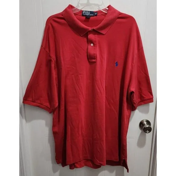 Polo Ralph Lauren Red Short Sleeve‎ Polo Shirt Size 2XLT Blue Pony 100% Cotton