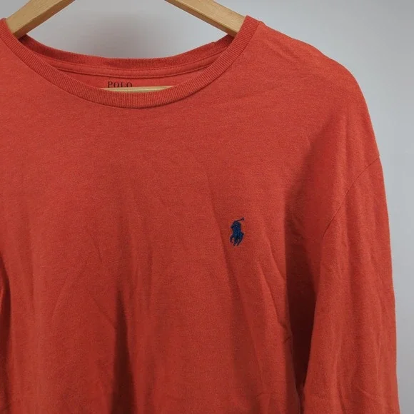 Polo Ralph Lauren Men's Large Long sleeve Shirt Orange W Pony Cotton Preppy‎