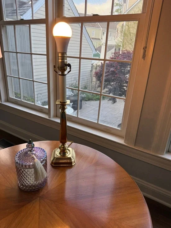 Gold-tone Taper Candlestick Table Lamp Tall Brass Finish