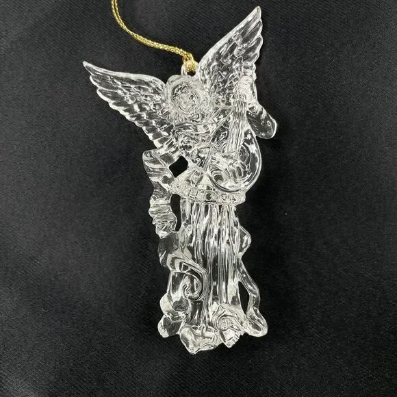 Vintage Crystal Angel Playing Instrument Christmas Ornament Made In Tawain