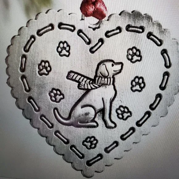 Solid Pewter Heart Dog Ornament