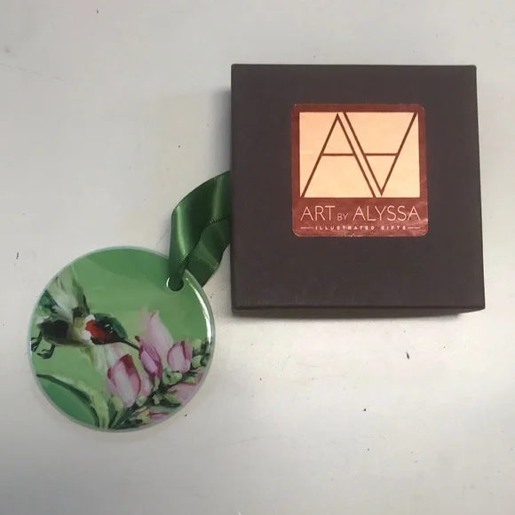 Double-sided Art‎ by Alyssa Porcelain Hummingbird Ornament (in box)