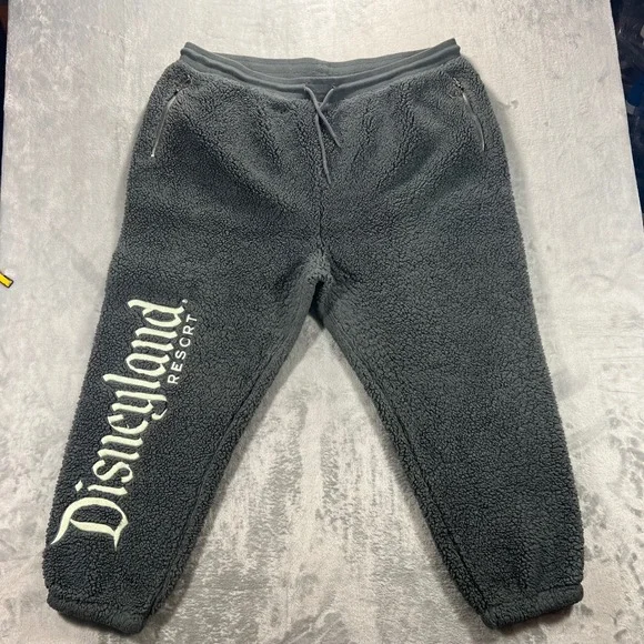 DISNEY Disneyland Resort Joggers Mens XXL Gray Sherpa Fleece Pants Cozy Fuzzy