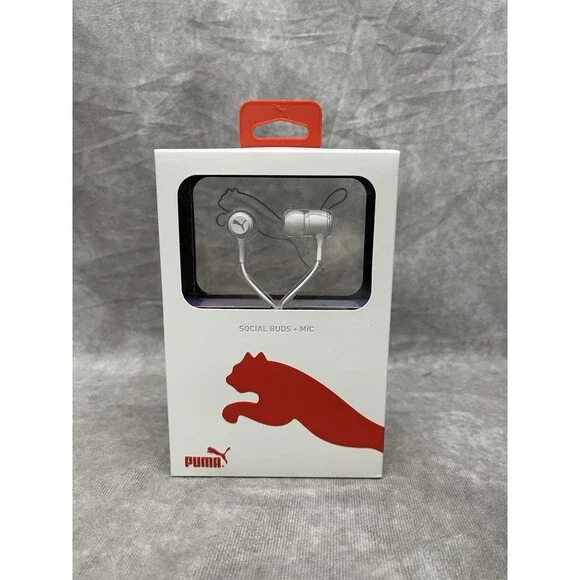 PUMA SOCIAL BUDS IN-EAR HEADPHONES WITH MIC WHITE NEW OLD STOCK VINTAGE 3.5MM