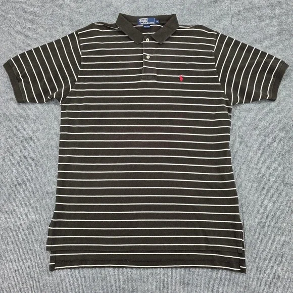 Polo Ralph Lauren Mens XL Black White Striped Short Sleeve Cotton Polo Shirt
