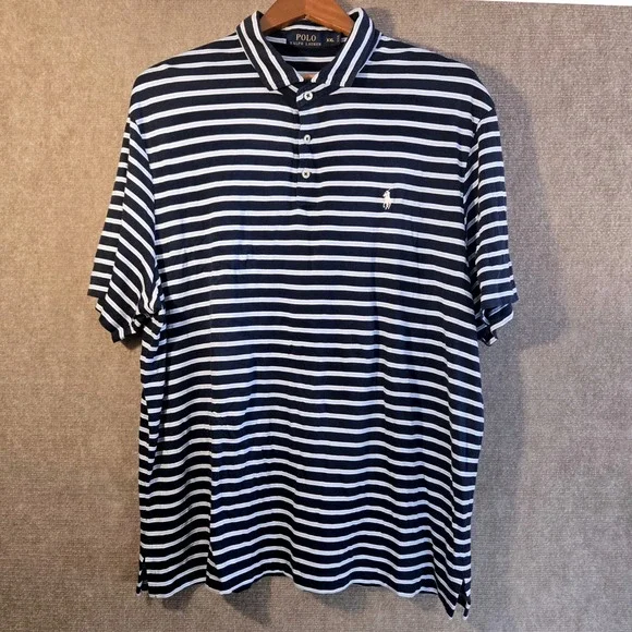 Polo Ralph Lauren Mens XXL Navy White Striped Short Sleeve‎ Cotton Polo Shirt