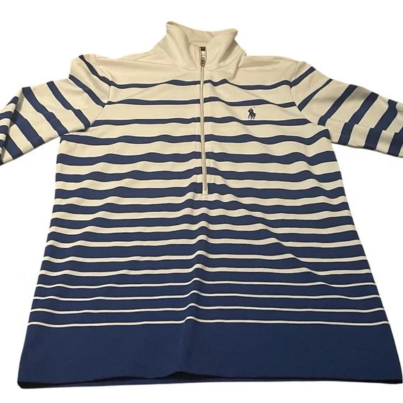 Polo Golf Ralph Lauren Men's L Blue & White Striped 1/2 Zip Long Sleeve
