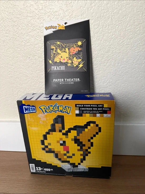 Pokemon Yellow & Black Pikachu Pixel Art Build Kit with Paper Theater