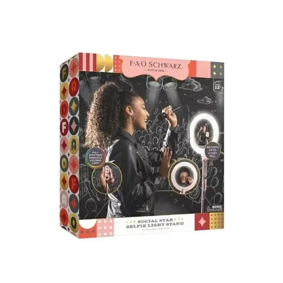 NIB! FAO Schwarz Social Star Selfie Light Stand Ring Light in Pink