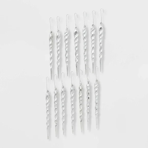 Wondershop Icicle Christmas Ornaments Silver 56ct Tree Decor‎ Set 4 Packs NEW