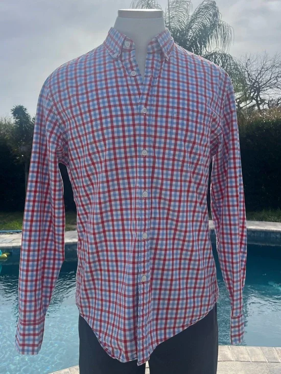 J. Crew Red and Blue Plaid Button-Down Shirt medium
