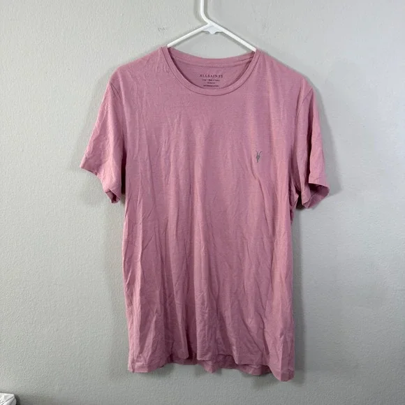 AllSaints Tonic Crew T-Shirt Mens Large Slim Fit Rose Pink Organic Cotton Logo