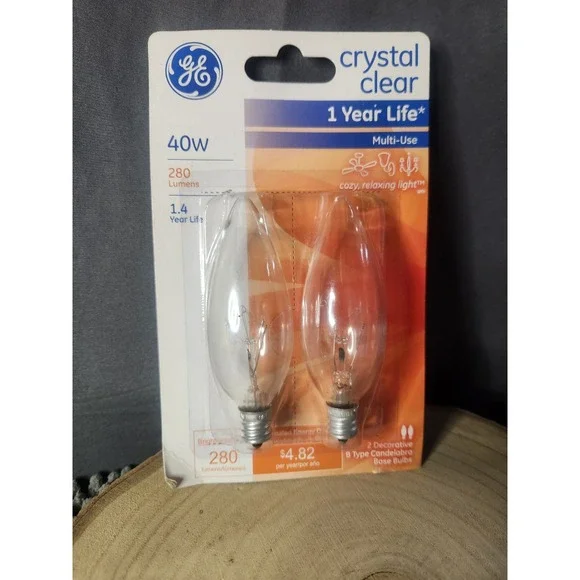 GE Crystal Clear Candlabra Bulb 40W 280 Lumens~NEW‎ IN PACKAGE
