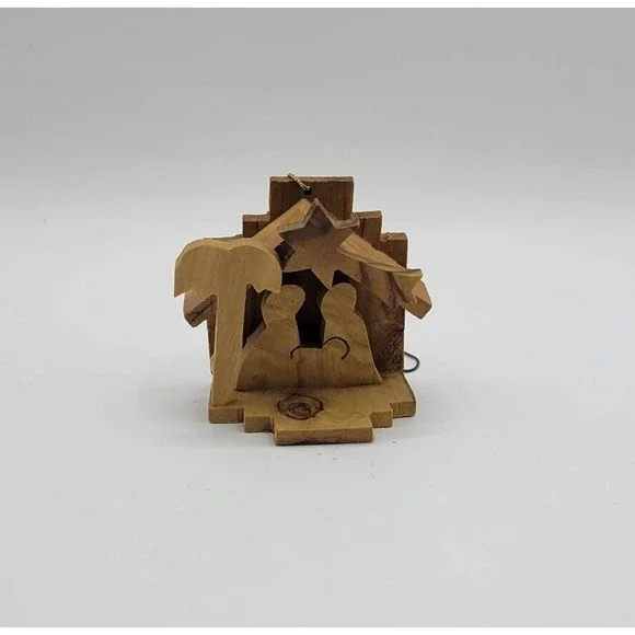Vintage Wooden Nativity Scene Christmas Tree Ornament