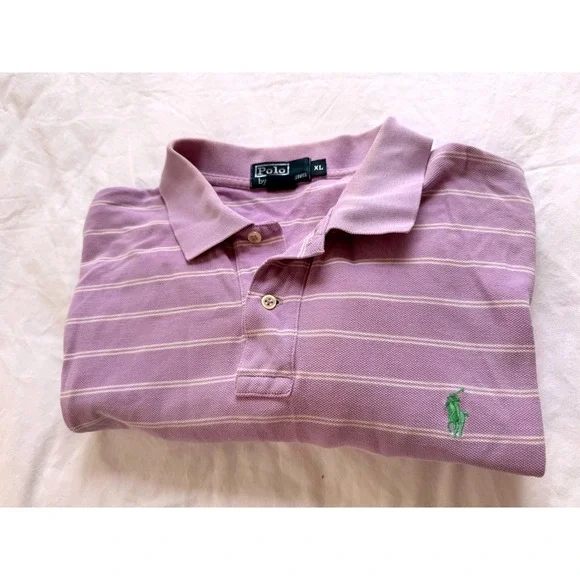 Polo Ralph Lauren Mens XL Purple Pinstripe Cotton Short Sleeve Polo Shirt
