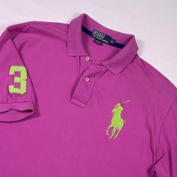 Polo Ralph Lauren Mens XL Big Pony Polo Shirt Magenta Preppy Golf Y2K Resort