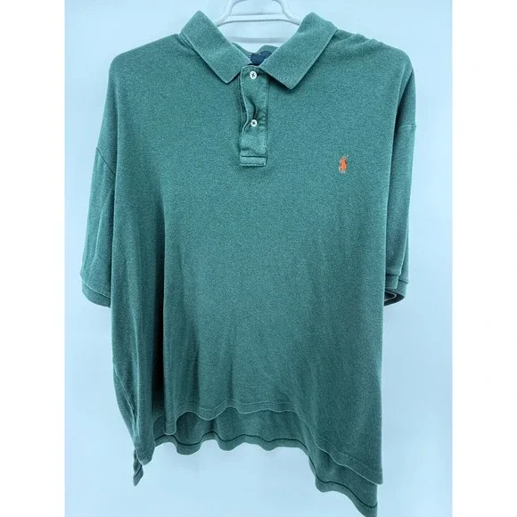 Polo Ralph Lauren Green Cotton‎ Polo Shirt Mens 2XB Orange Pony Logo shortsleeve