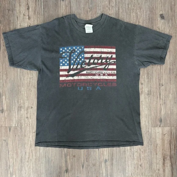 VINTAGE 2000 VICTORY MOTORCYCLE BLACK GRAPHIC SHORT SLEEVE TSHIRT MENS XL