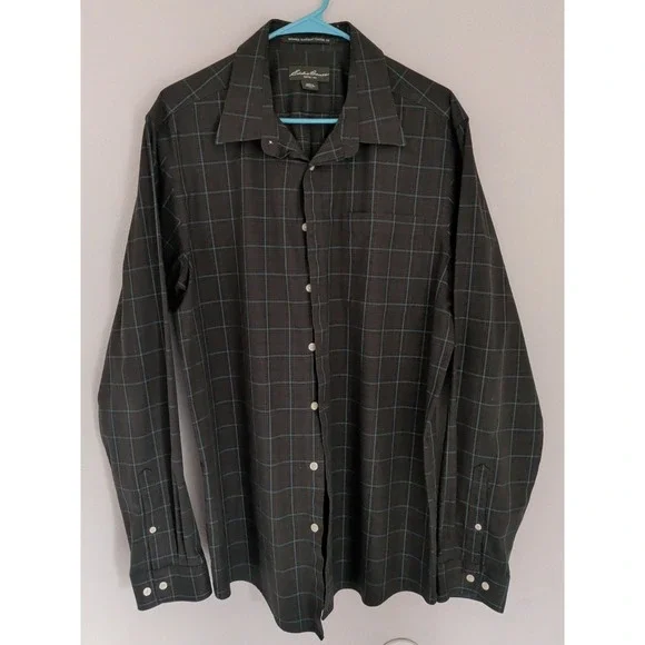 Eddie Bauer Men's Long Sleeve Plaid Button Down Shirt Size XLT Green