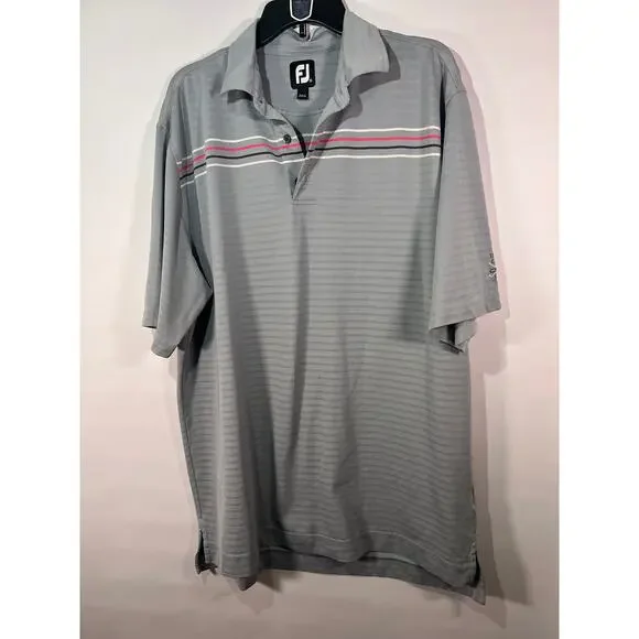 FootJoy Men's Polo Gray Golf Shirt Short Sleeve Size XL Pink Stripe