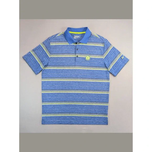 Nike Golf Dri Fit Blue Striped Polo Shirt Large Medallion Club