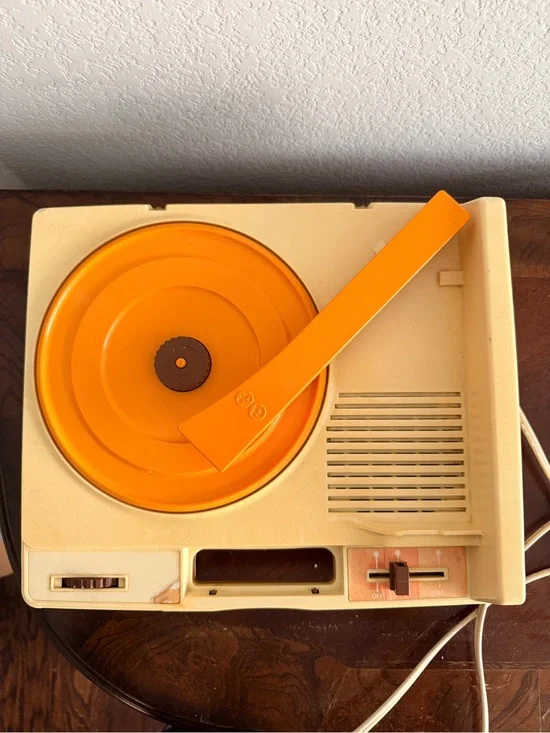 1978 Vintage Fisher-Price Record Player in Cream, Tan and Orange, Still Runs