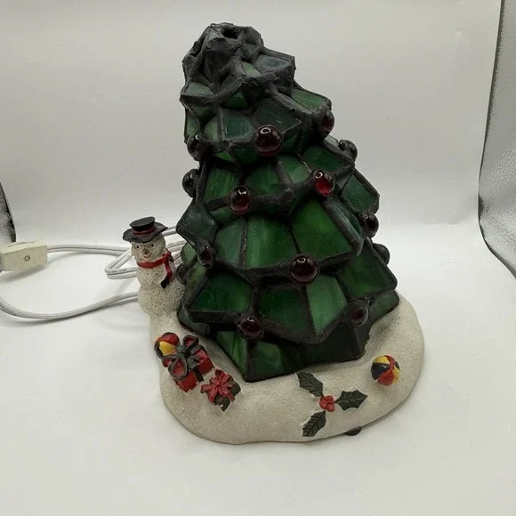 Catalina Light Tiffany Style Leaded Stained Glass Christmas Tree Lamp 8.5