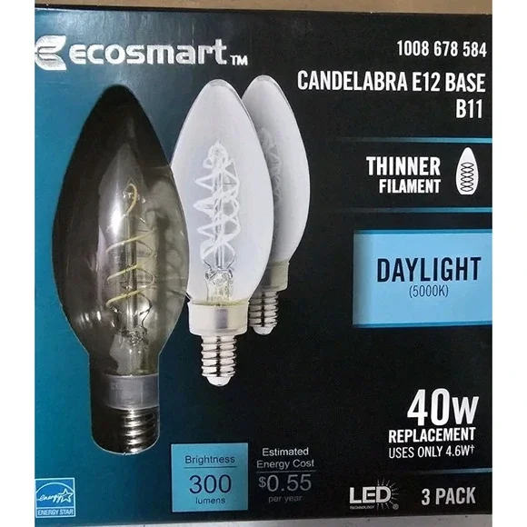 EcoSmart LED Candelabra E12 Candelabra B11 40W Daylight 5000k‎ 3 Pack