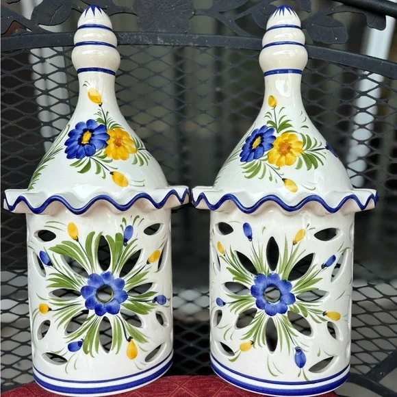 Rare and Unique Floral Ceramic candle sconces, set of 2 from Portugal