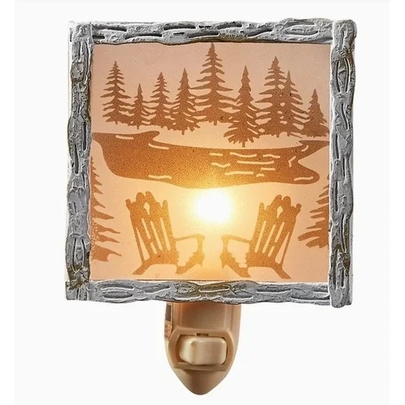 Adirondack Chair Night Light ~ Lake Pine Trees Glass & Metal Park Designs NEW