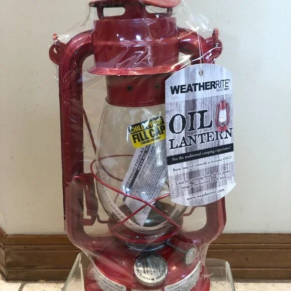 Kerosene OIL LANTERN red glass globe indoors outdoors hurricane WEATHERRITE NWT