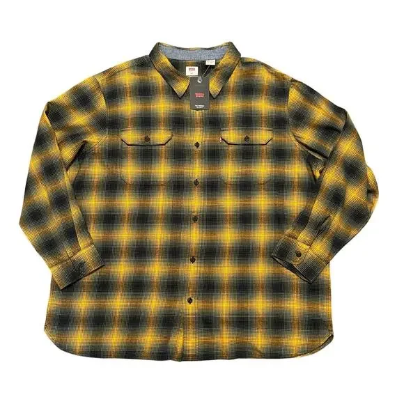 Levi’s Yellow Black Plaid Flannel Shirt Relaxed Fit Button Up Men’s XXL NWT