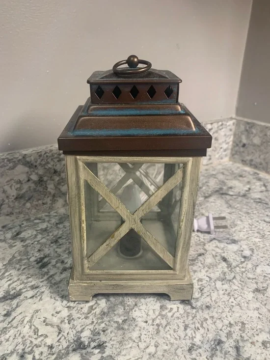 Rustic Two-Tone Wax Warmer/Night Light Lantern - Brown & Cream