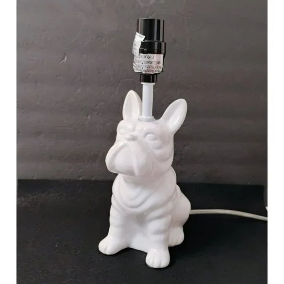 French Bulldog Lamp White Ceramic Sitting Frenchie Dog 12