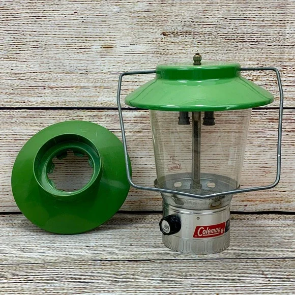 Vintage Coleman Propane Lantern‎ Camping Lantern Green Top Pyrex Glass USA Made
