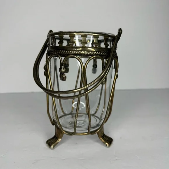 Davco‎ Silver Vintage Victorian Style Lantern Hand Forged Metal and Glass Vase