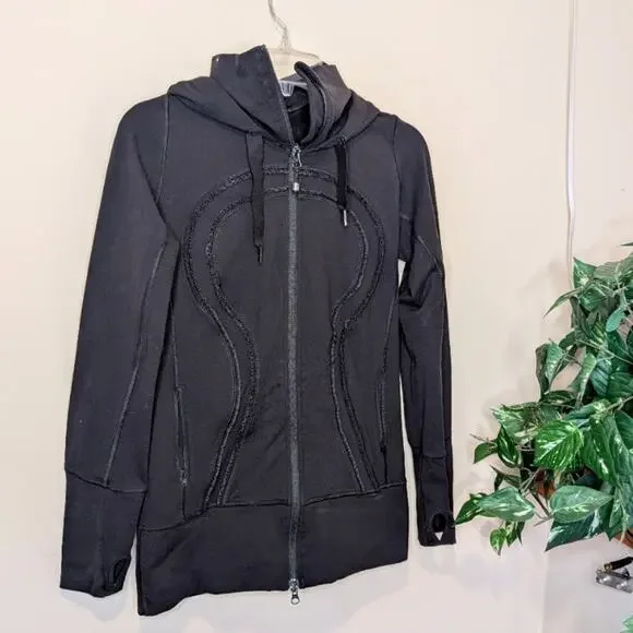 Lululemon Athletica Black Scuba Hoodie High Collar Zip Front Size 6
