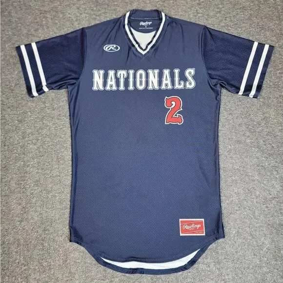 Rawlings Nationals Baseball Jersey #2 White Red Navy Adult Small Mesh Vtg Style