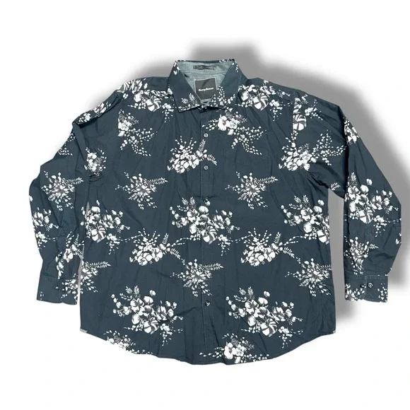 Tommy Bahama Island Modern Fit Floral Cotton Shirt Navy White XLX Relaxed Casual